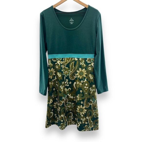 Prana Dresses & Skirts - Prana-Dress-Comfort-Knit-Long Sleeve-Paisley Print-Green-Athletic-Active-Large
